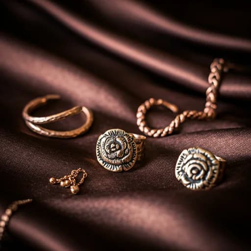 Gold-plated jewellery arranged on silk